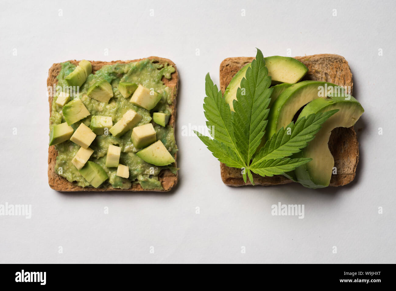 Freshly cut avocado and weed sandwich Stock Photo