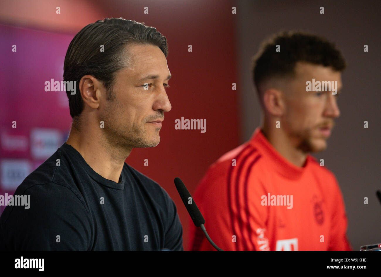 Munich, Deutschland. 14th Aug, 2019. FC Bayern München), Niko KOVAC (coach  Ivan PERISIC (FC Bayern Munich), presentation, presentation, press  conference Ivan PERISIC (FC Bayern Munich).) 1. Bundesliga, season  2019/2020, on 14.08.2019.