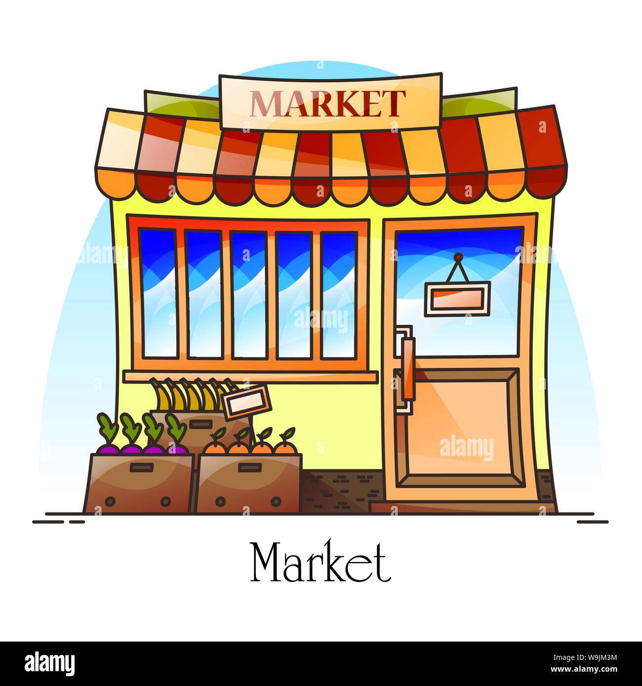 Food market or bazaar with grocery, food store Stock Vector