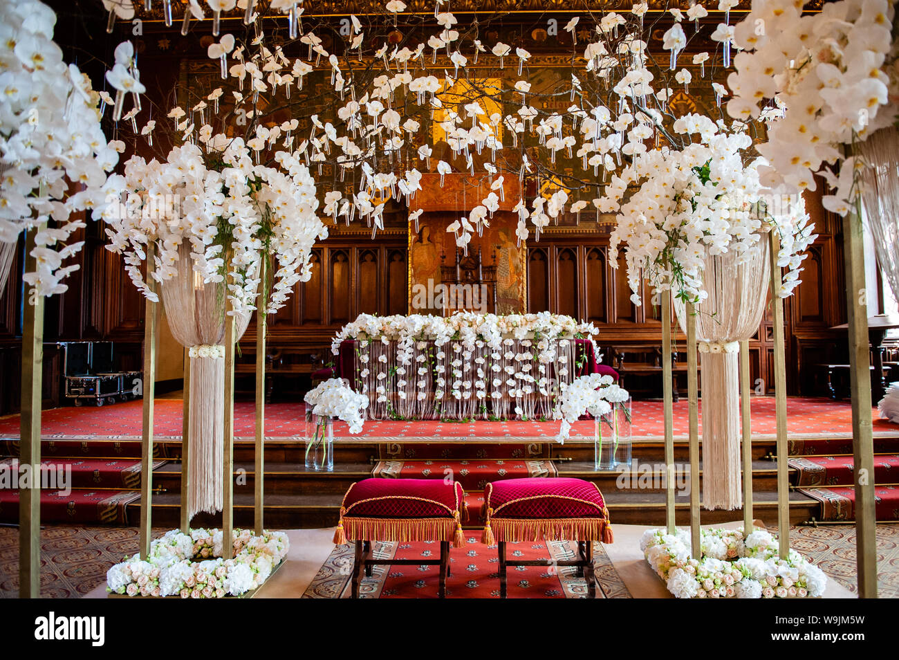 A floral display is pictured inside a Wedding room of Brussels' town  hall.Flower time is a biennial initiative that was launched in 2013 by the  City of Brussels and the ASBL (non-profit