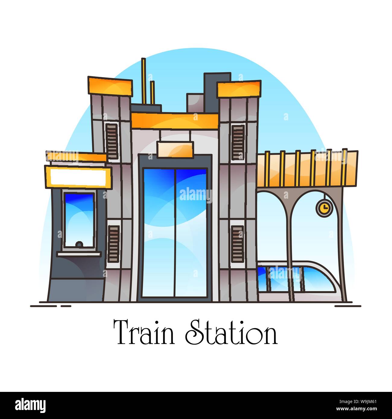 Train station or railway, railroad platform Stock Vector