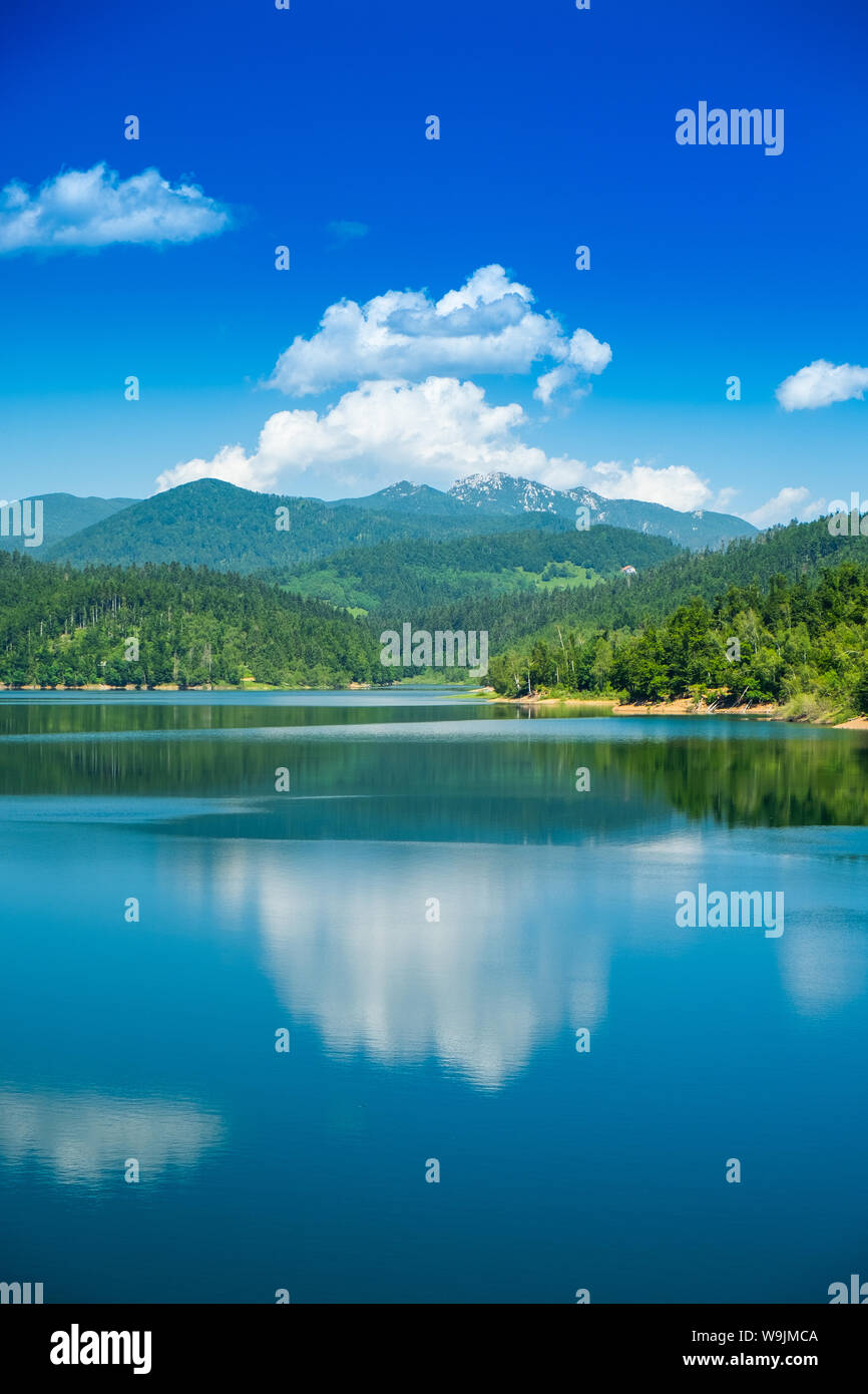 Croatia, beautiful blue lake in Gorski kotar, Lokve, Croatia, with Risnjak mountain in background, reflection in watter Stock Photo