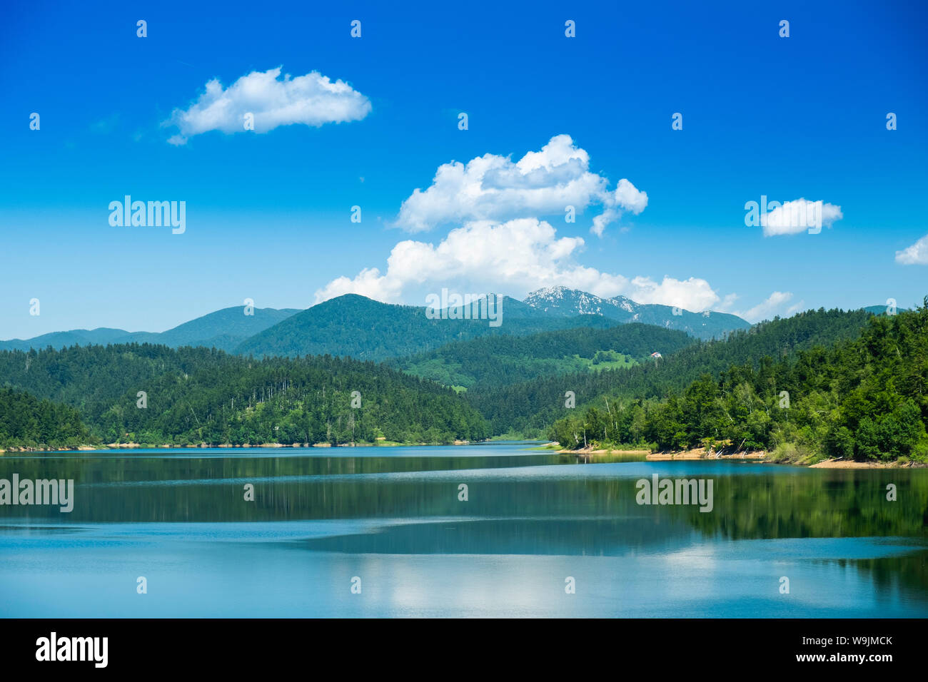 Croatia, beautiful blue lake in Gorski kotar, Lokve, Croatia, with Risnjak mountain in background, reflection in watter Stock Photo
