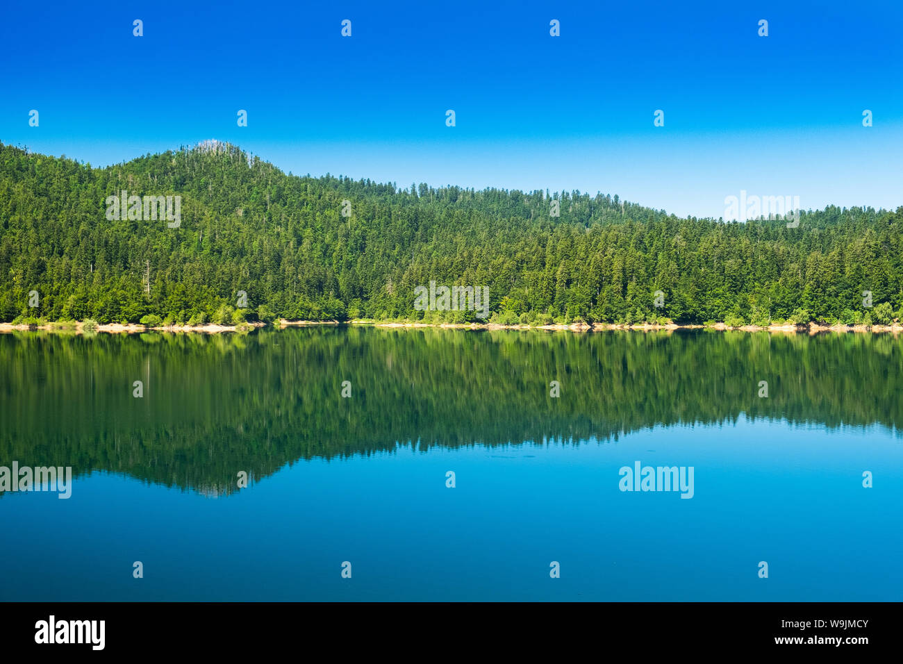 Croatia, beautiful blue lake in Gorski kotar, Lokve, Croatia, with Risnjak mountain in background, reflection in watter Stock Photo