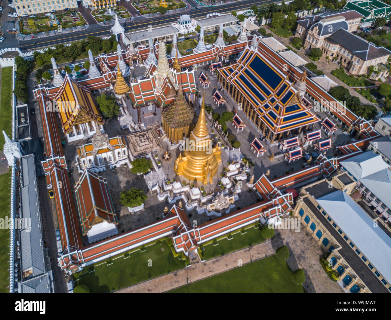 Temples from above, Grand Palace, Wat Pho, Wat Arun, in Bangkok in thailand Stock Photo