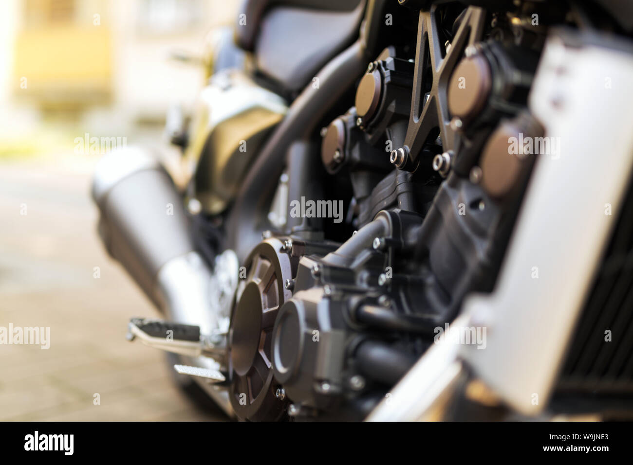 Picture of shiny chrome motorcycle engine block Stock Photo
