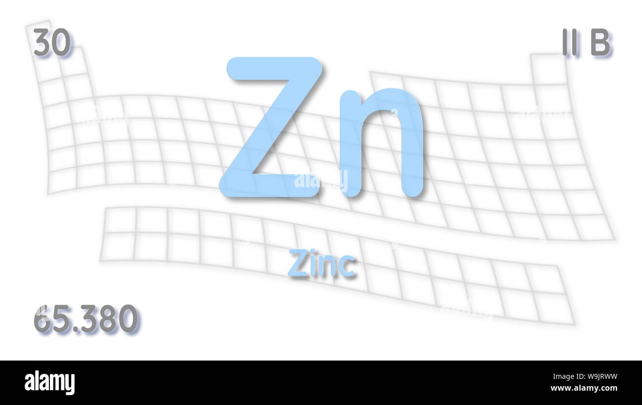 Zinc chemical element atomic data and symbol table of elements Stock