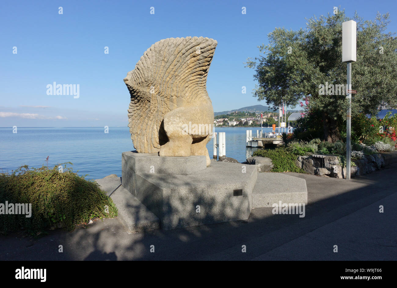 Homme/Poisson/Volant by Gaspard Delachoux 1985 on Lake Geneva Stock Photo
