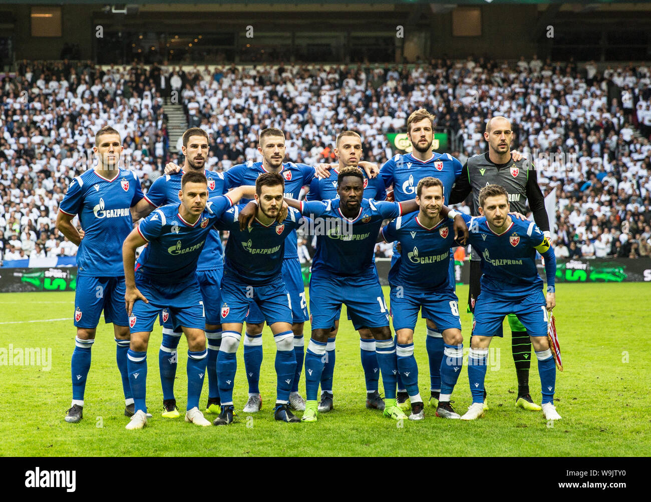 Copenhagen, Denmark. 13th Aug, 2019. The Red Star Belgrade line-up for the Champions League qualification match between FC Copenhagen and Red Star Belgrade at Telia Parken. (Photo Credit: Gonzales Photo/Alamy Live News Stock Photo