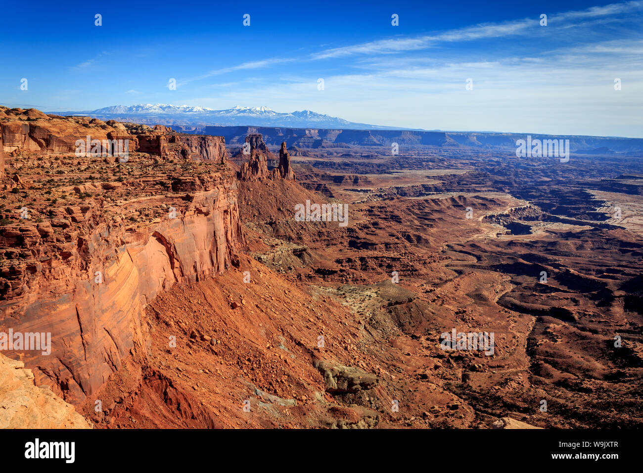 Looking back at the La Sal Mountains from Canyonlands National Park, Utah, USA Stock Photo