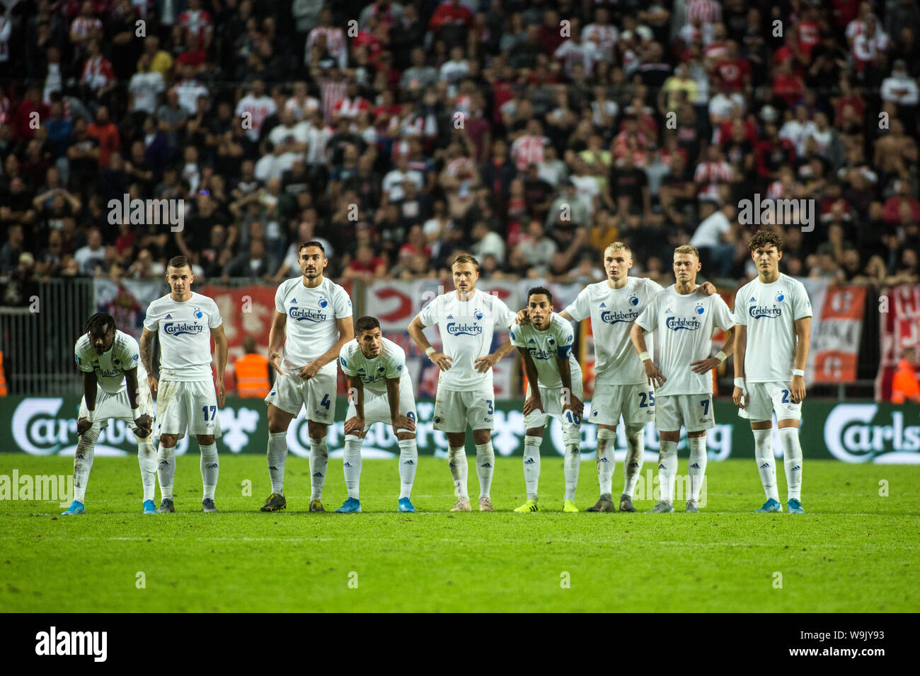 Copenhagen, Denmark. 13th Aug, 2019. The FC Copenhagen players stand ...