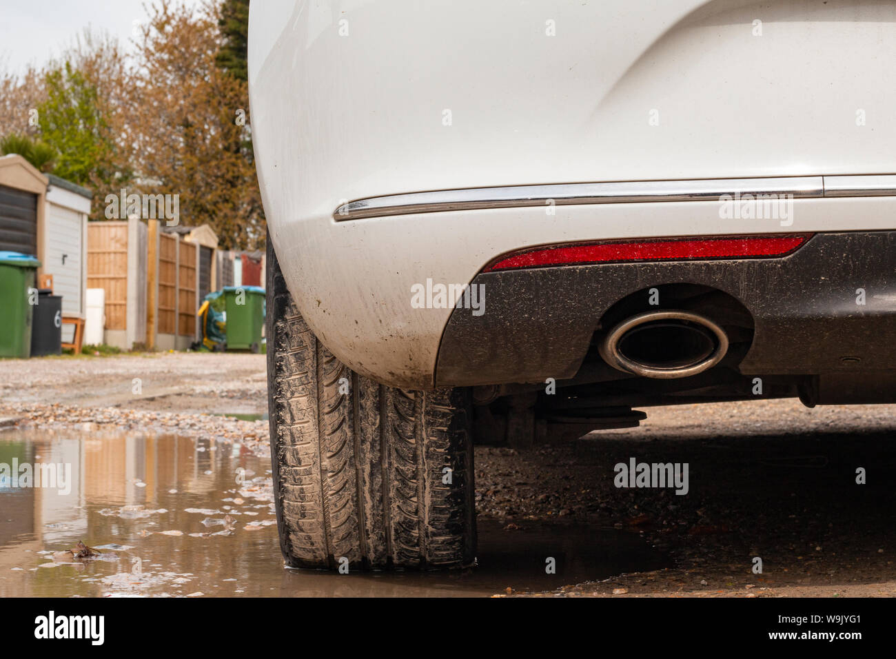 Close up of the rear of a Vauxhall Astra car on a wet driveway in the UK Stock Photo