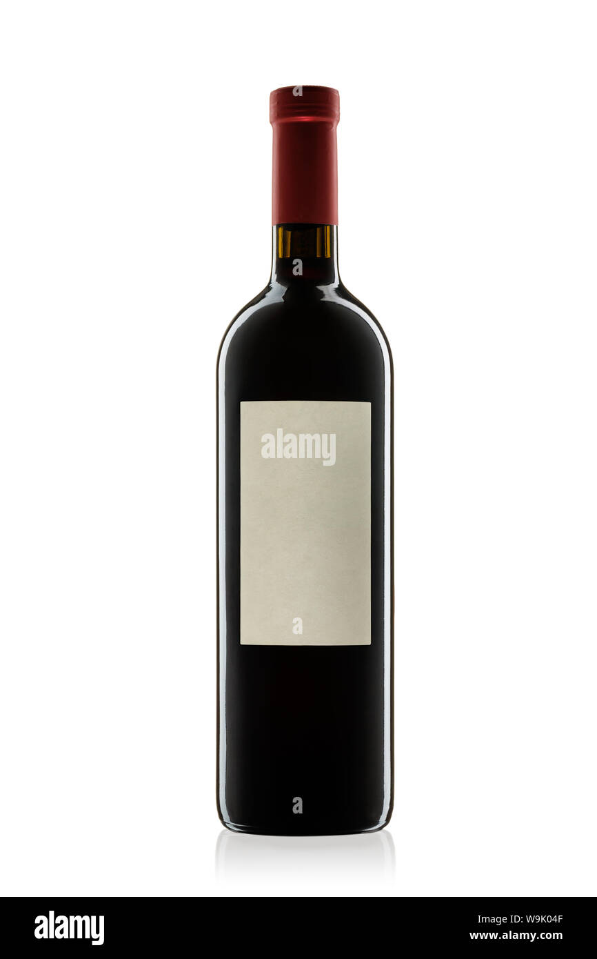Bottle of red wine on white background. Stock Photo