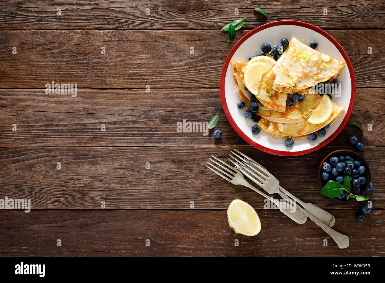 Sweet crepes filled with fresh blueberry Stock Photo