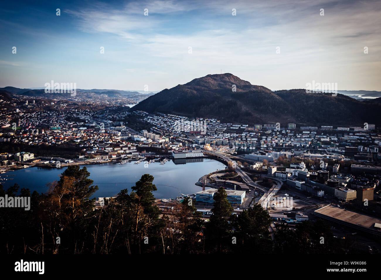 A high up view of Bergen city, Norway from mount Fløyen. Stock Photo