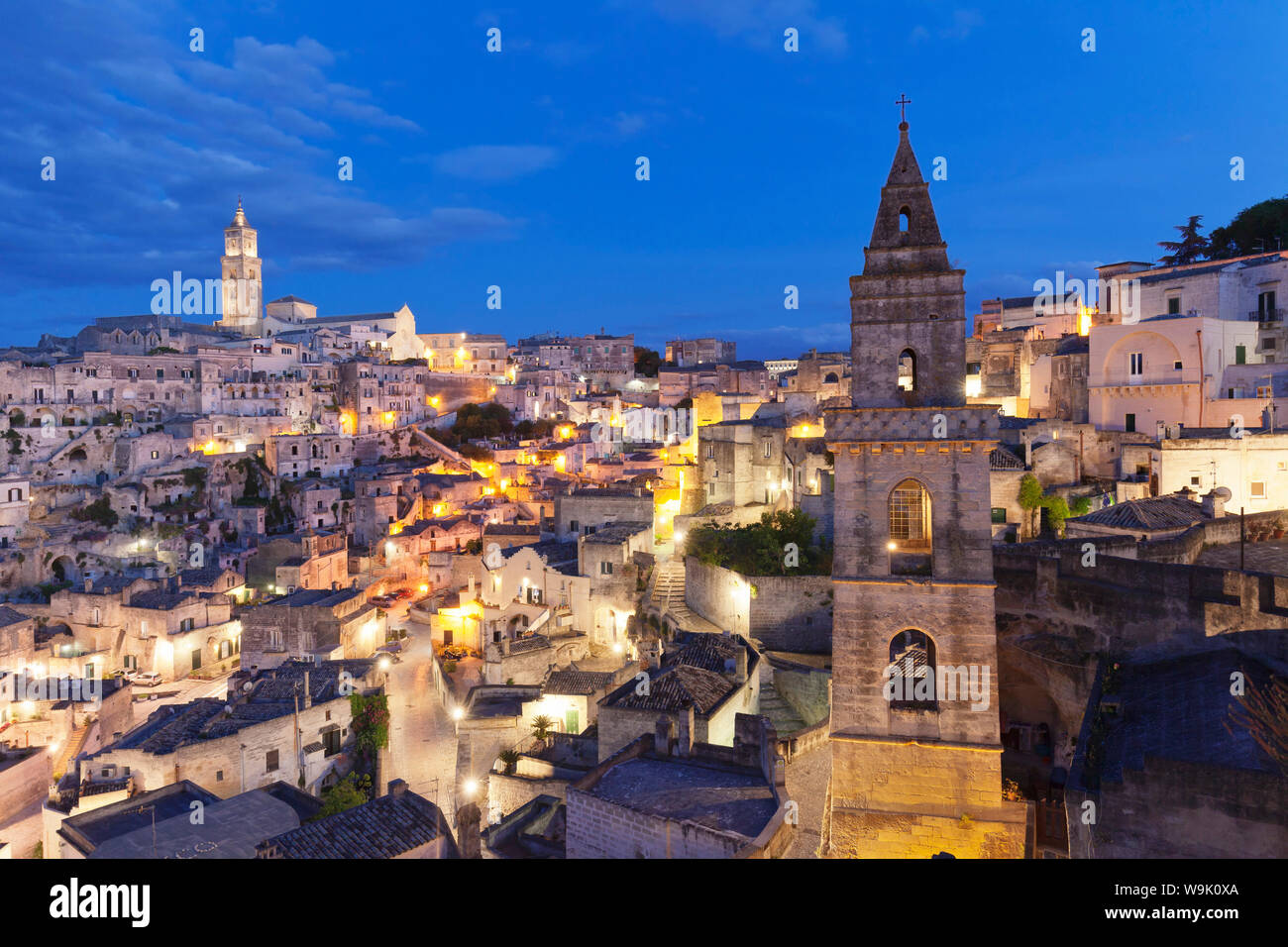 View from bell tower of Chiesa di San Pietro Barisano to Sasso Barisano and cathedral, UNESCO World Heritage Site, Matera, Basilicata, Puglia, Italy Stock Photo