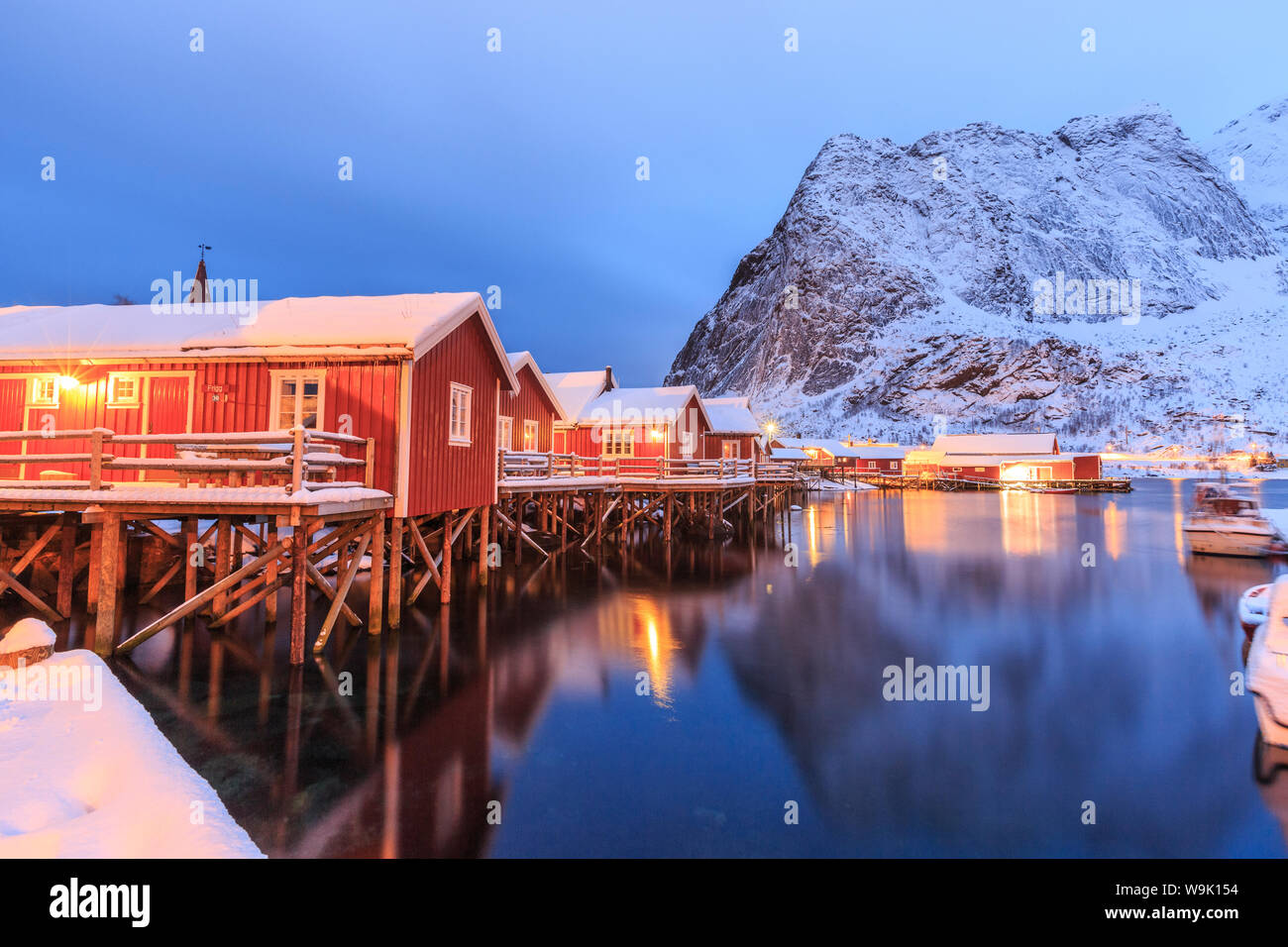 The Rorbu, the Norwegian red houses built on stilts in the bay of Reine in the Lofoten Islands