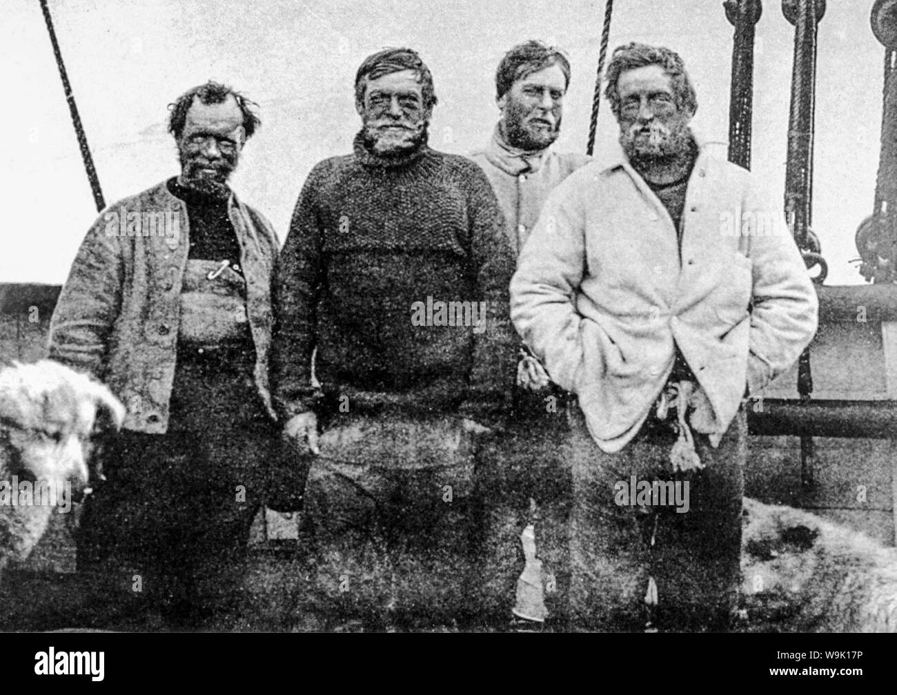 The 'Southern Party' on board the Nimrod Expedition ship of Ernest Shackleton photograph, 1908-1909 Stock Photo