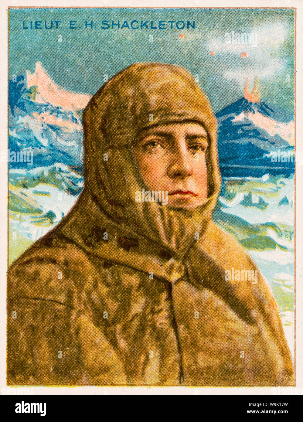 Ernest Henry Shackleton, (1874-1922), portrait drawing on a Cigarette Card, 1910 American Tobacco Company, World's Greatest Explorers series Stock Photo