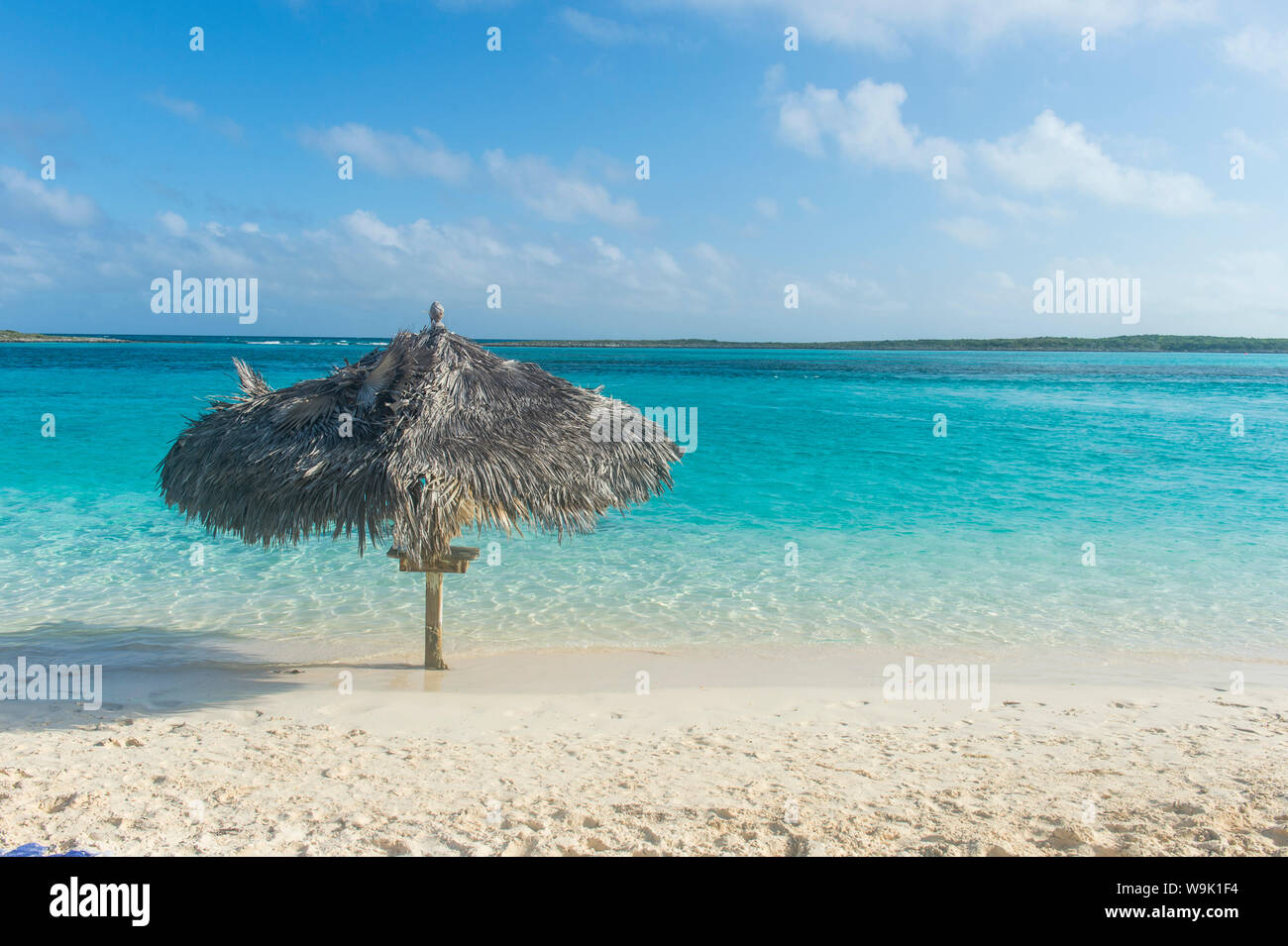 Turquoise waters and a white sand beach, Exumas, Bahamas, West Indies, Caribbean, Central America Stock Photo