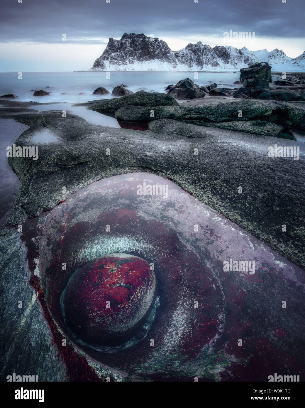 The Dragons Eye Is A Natural Rock Formation Found Along The Beautiful Shoreline Of Uttakliev Beach In The Lofoten Islands In Northern Norway Stock Photo Alamy