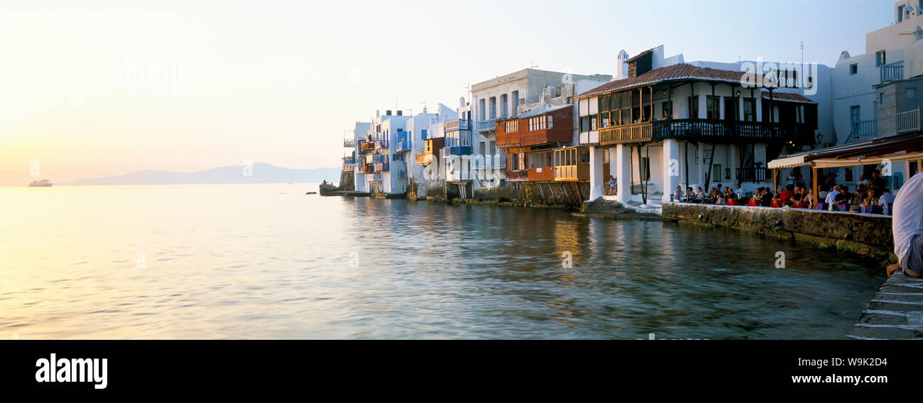 Little Venice, Mykonos Town, Mykonos, (Mikonos), Greek Islands, Greece, Europe Stock Photo