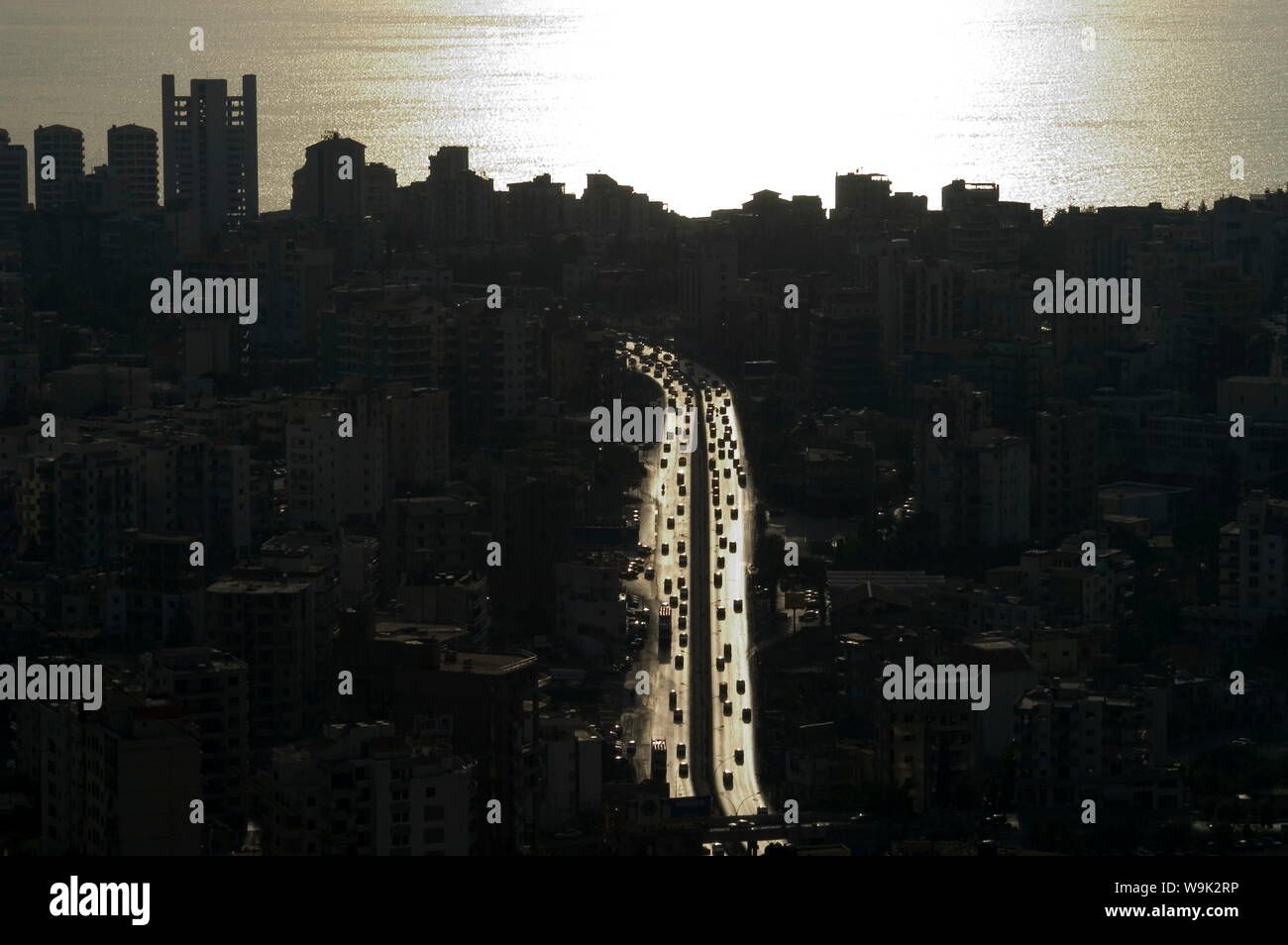 Traffic and bay of Jounieh, near Beirut, Lebanon, Middle East Stock