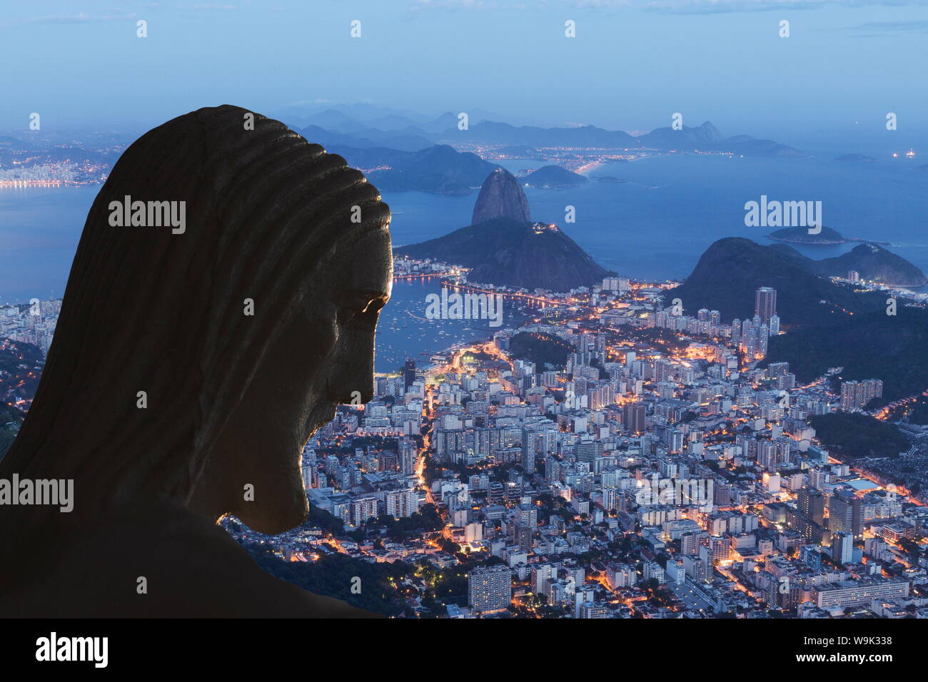 Head of statue of Christ the Redeemer, Corcovado, Rio de Janeiro, Brazil, South America Stock Photo