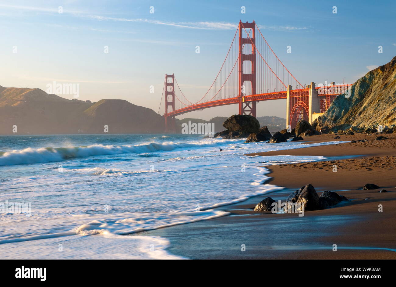 Golden Gate Bridge from Marshall Beach, San Francisco, California, United States of America, North America Stock Photo