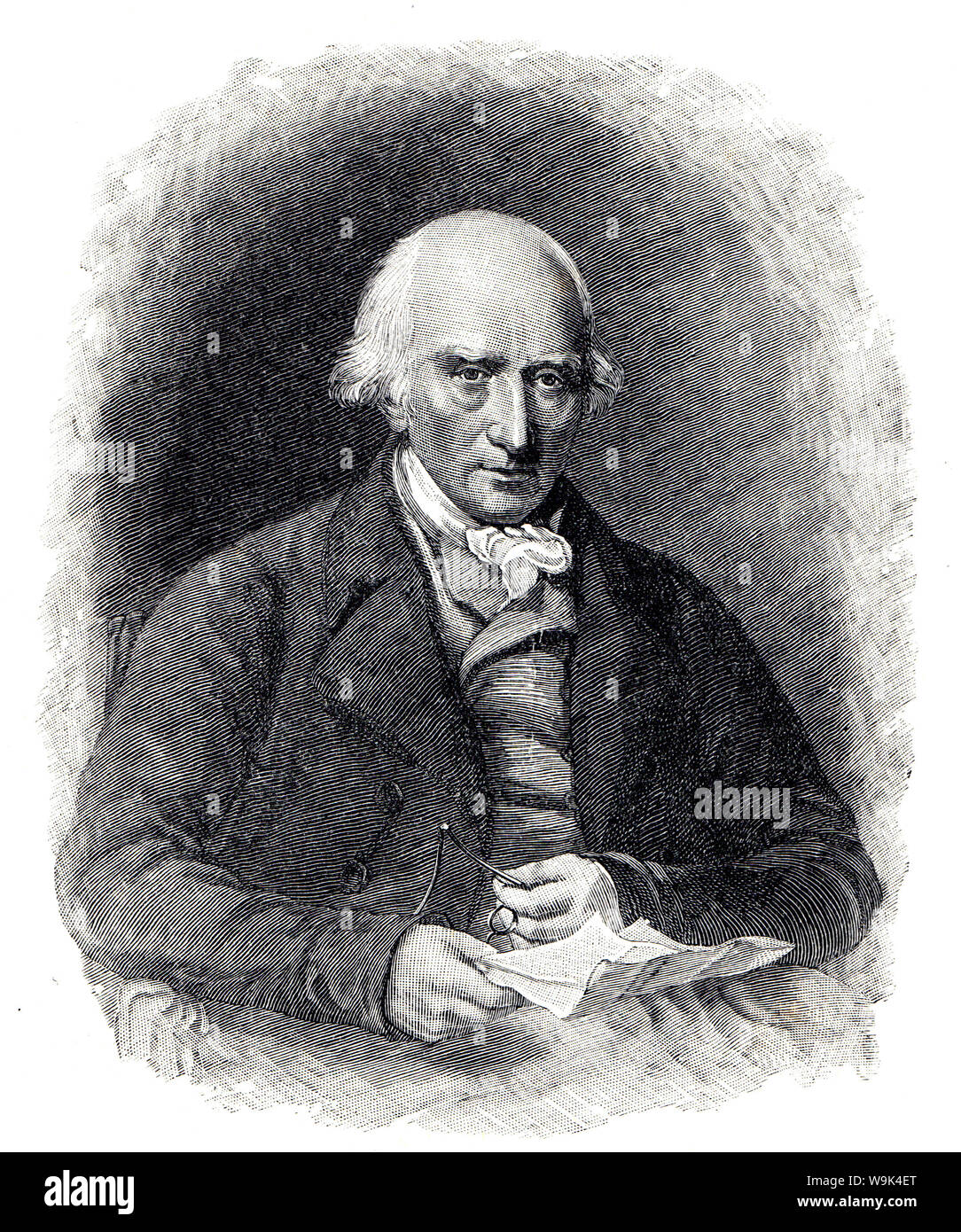 Portrait of Warren Hastings, first Governor of the Presidency of Fort William (Bengal), Black and White Illustration; Stock Photo