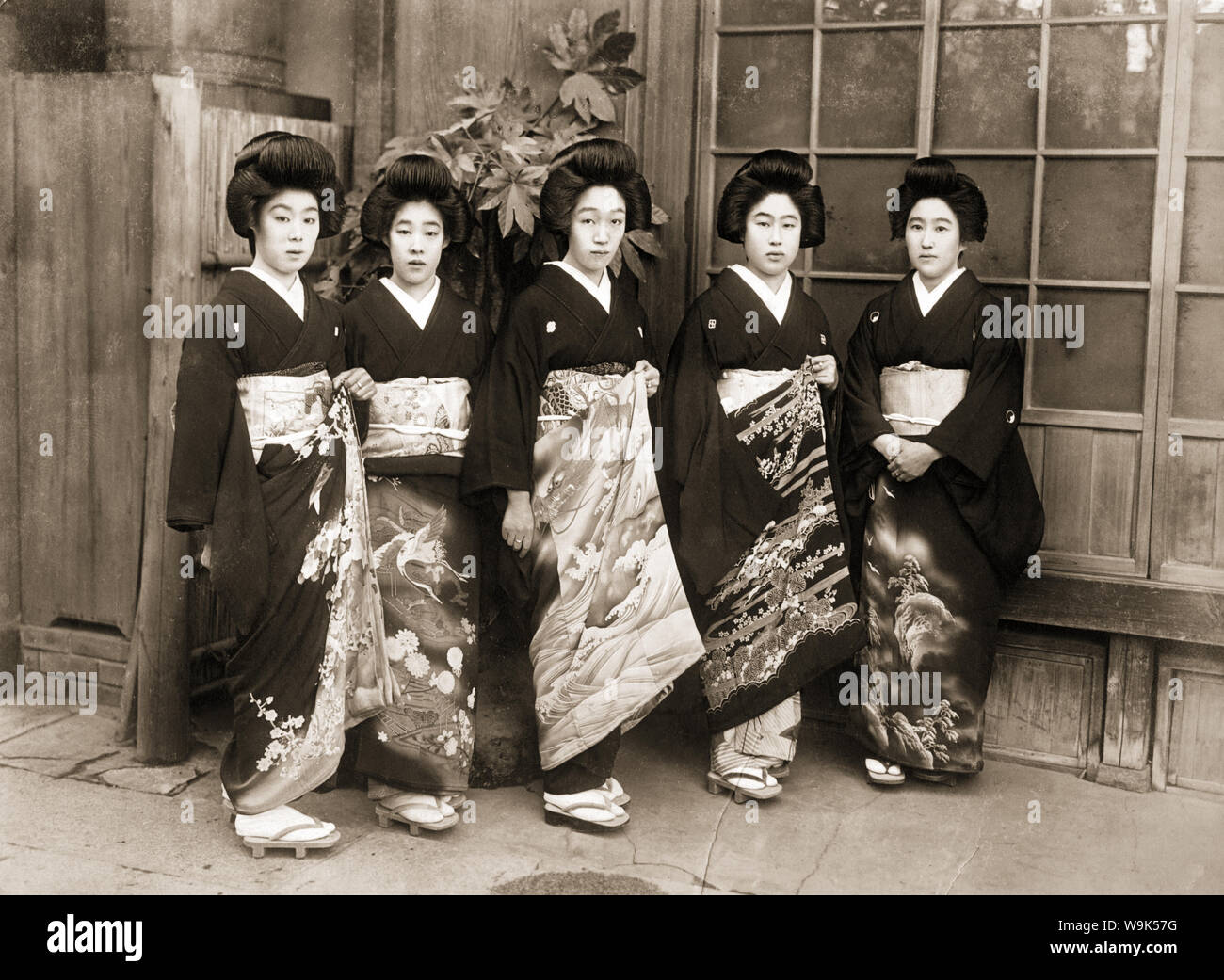 [ 1920s Japan - Japanese Women in Kimono ] —   Women in kimono.  20th century vintage gelatin silver print. Stock Photo