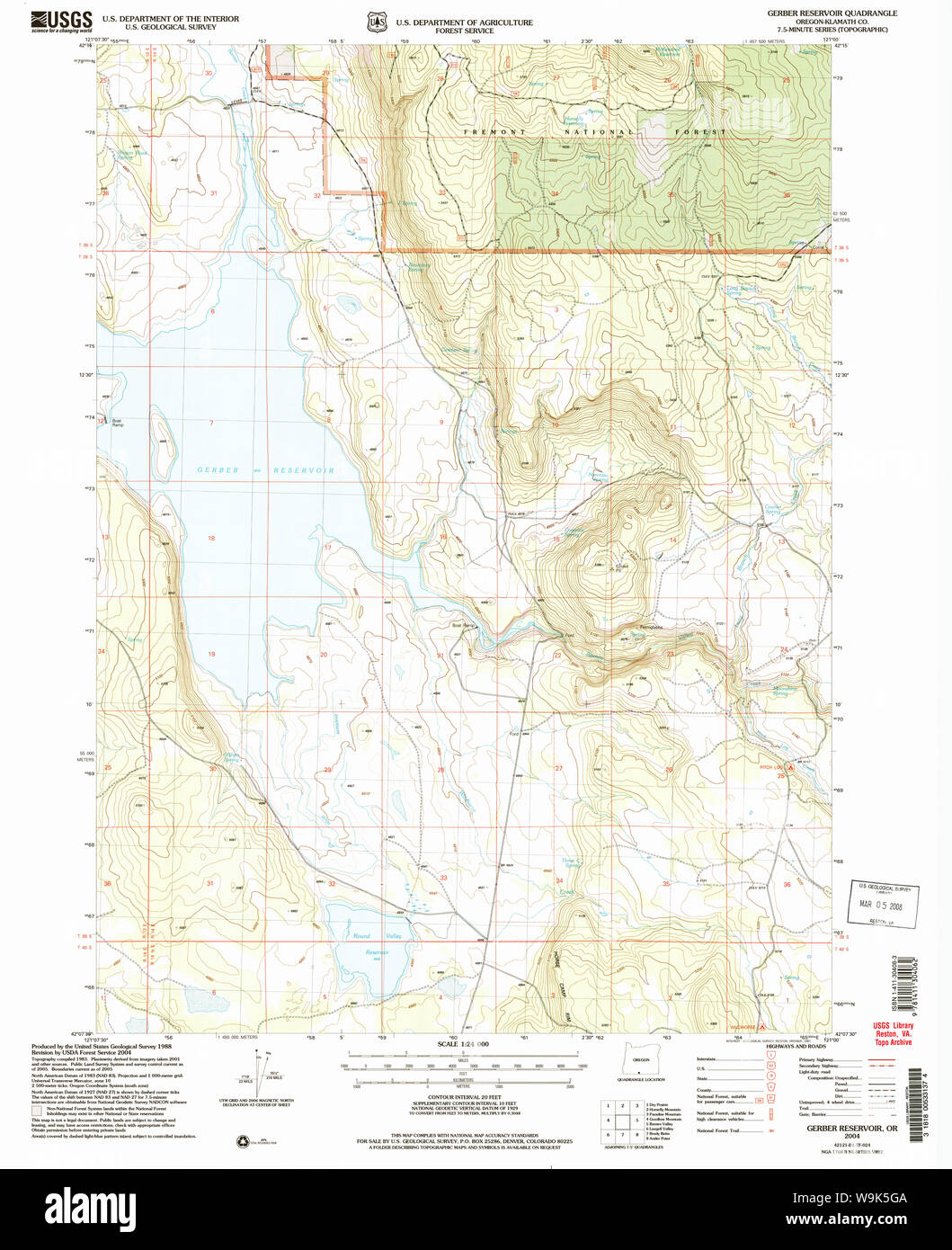 USGS Topo Map Oregon Gerber Reservoir 280009 2004 24000 Restoration Stock Photo