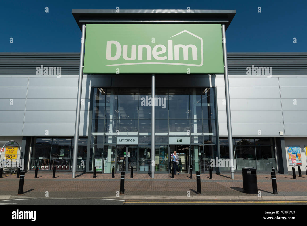 The storefront of the retailer Dunelm on a retail parkin Bromborough, Wirral, Merseyside, UK. (Editorial use only). Stock Photo