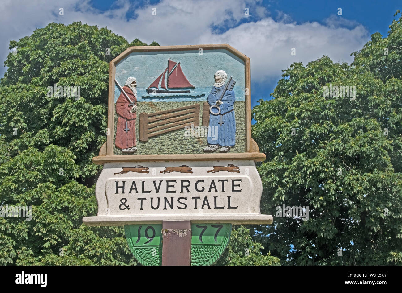 Halvergate & Tunstall Village Sign Norfolk Stock Photo