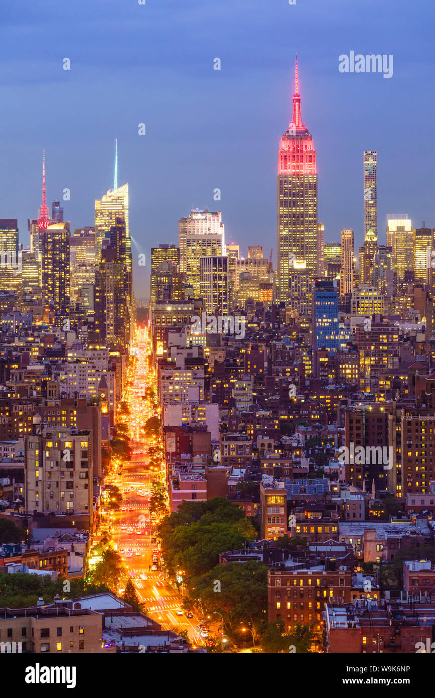 Manhattan skyline at dusk with the Empire State Building, New York City ...