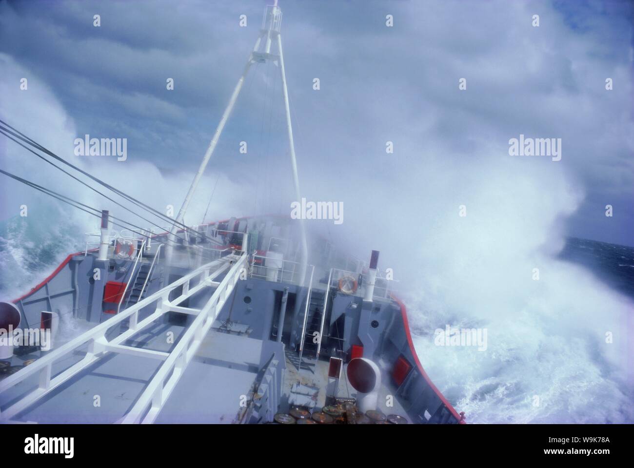 RRS Bransfield in rough seas en route to Antarctica, Polar Regions Stock Photo