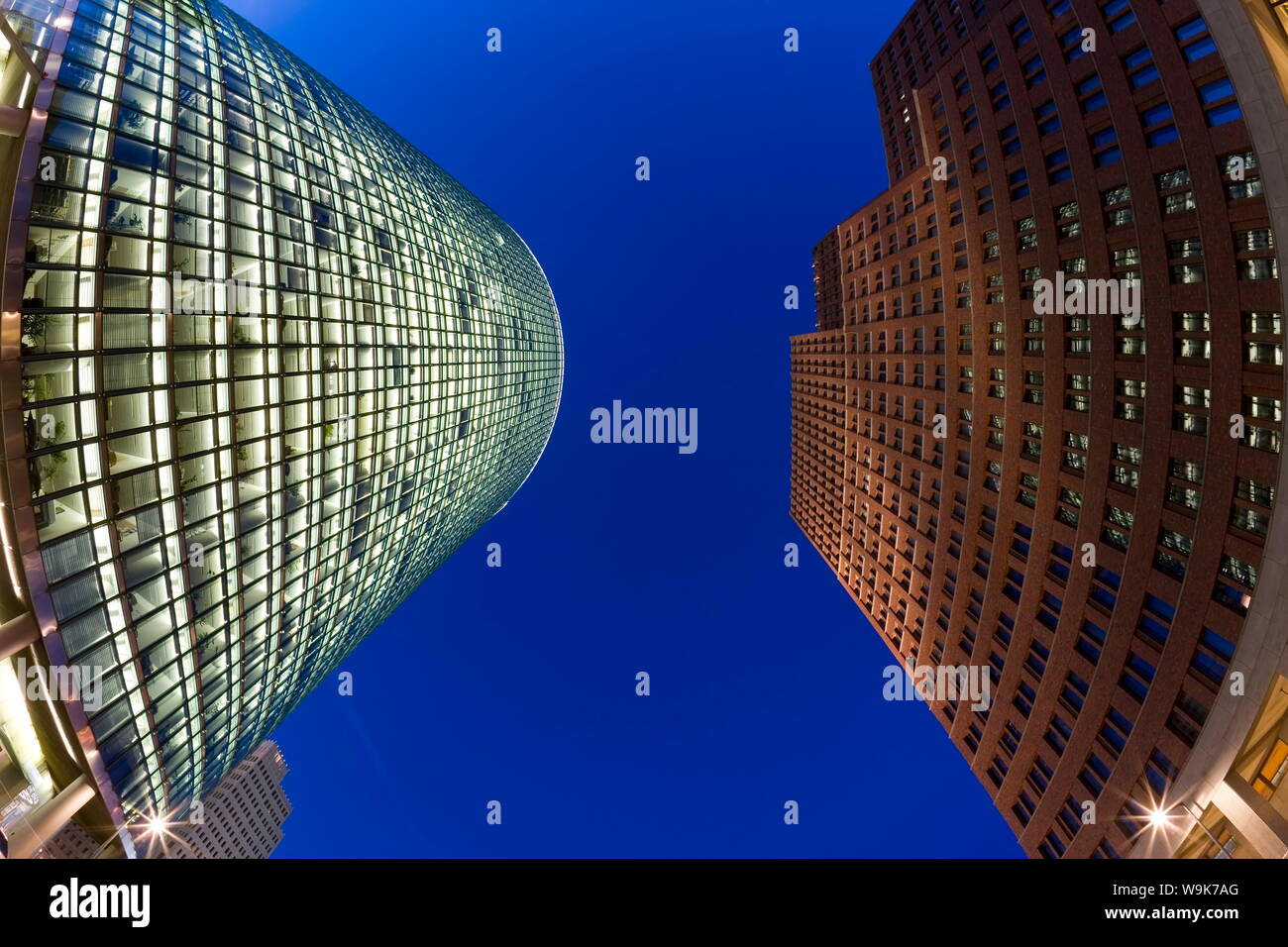 Low angle view of skyscrapers in new urban development, Potsdamer Platz, Berlin, Germany, Europe Stock Photo