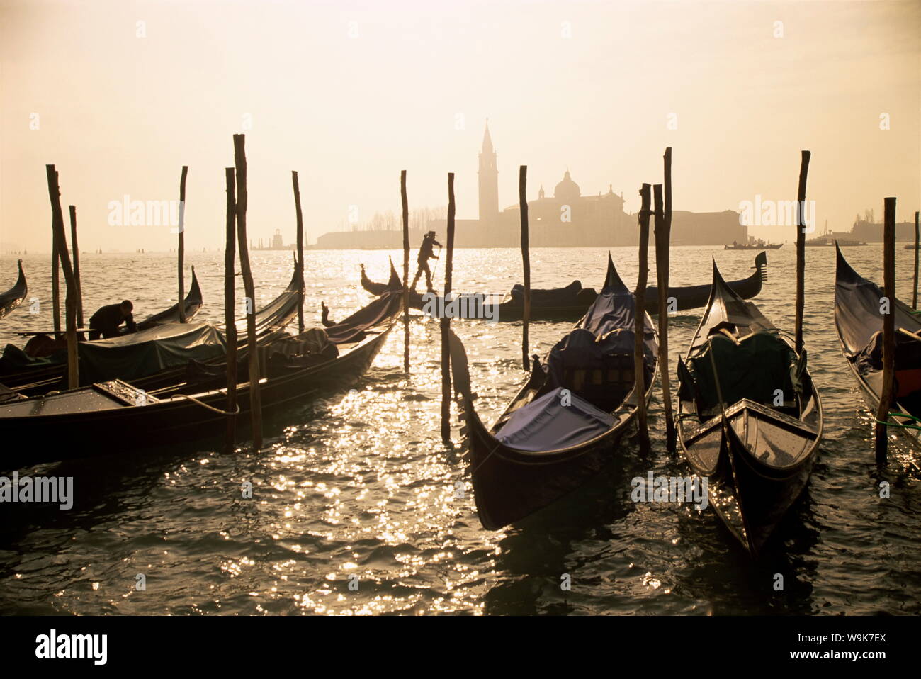 View towards San Giorgio Maggiore, and gondolas, Venice, Veneto, Italy, Europe Stock Photo