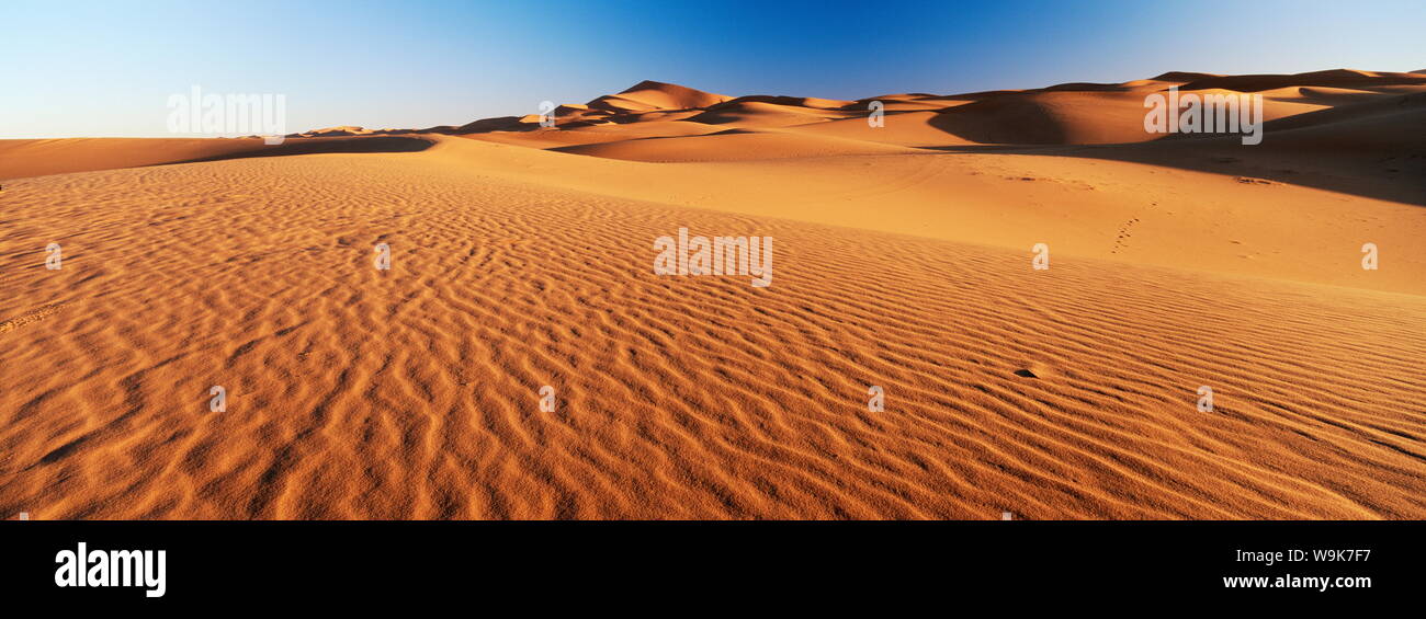 Sand dunes in Erg Chebbi sand sea, Sahara Desert, near Merzouga, Morocco, North Africa, Africa Stock Photo