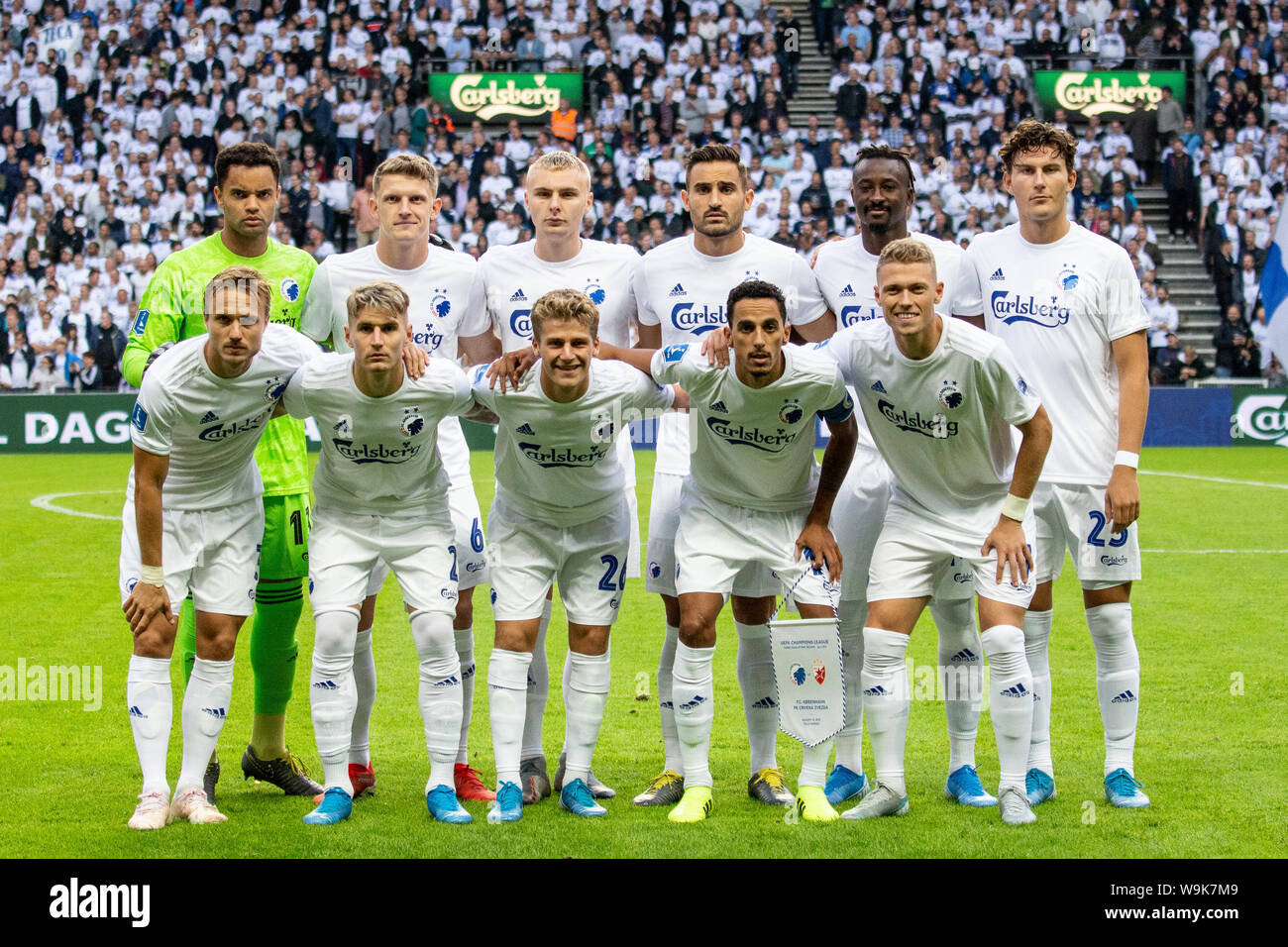 Copenhagen, Denmark. 13rd, August 2019. The FC Copenhagen line-up for the Champions League qualification match between FC Copenhagen and Red Star Belgrade at Telia Parken. (Photo credit: Gonzales Photo - Dejan Obretkovic). Stock Photo