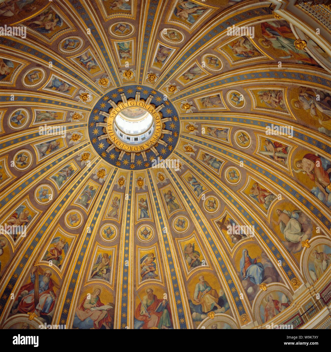 Ceiling, Interior of the Dome, St Peter's Basilica, Rome, Lazio, Italy Stock Photo