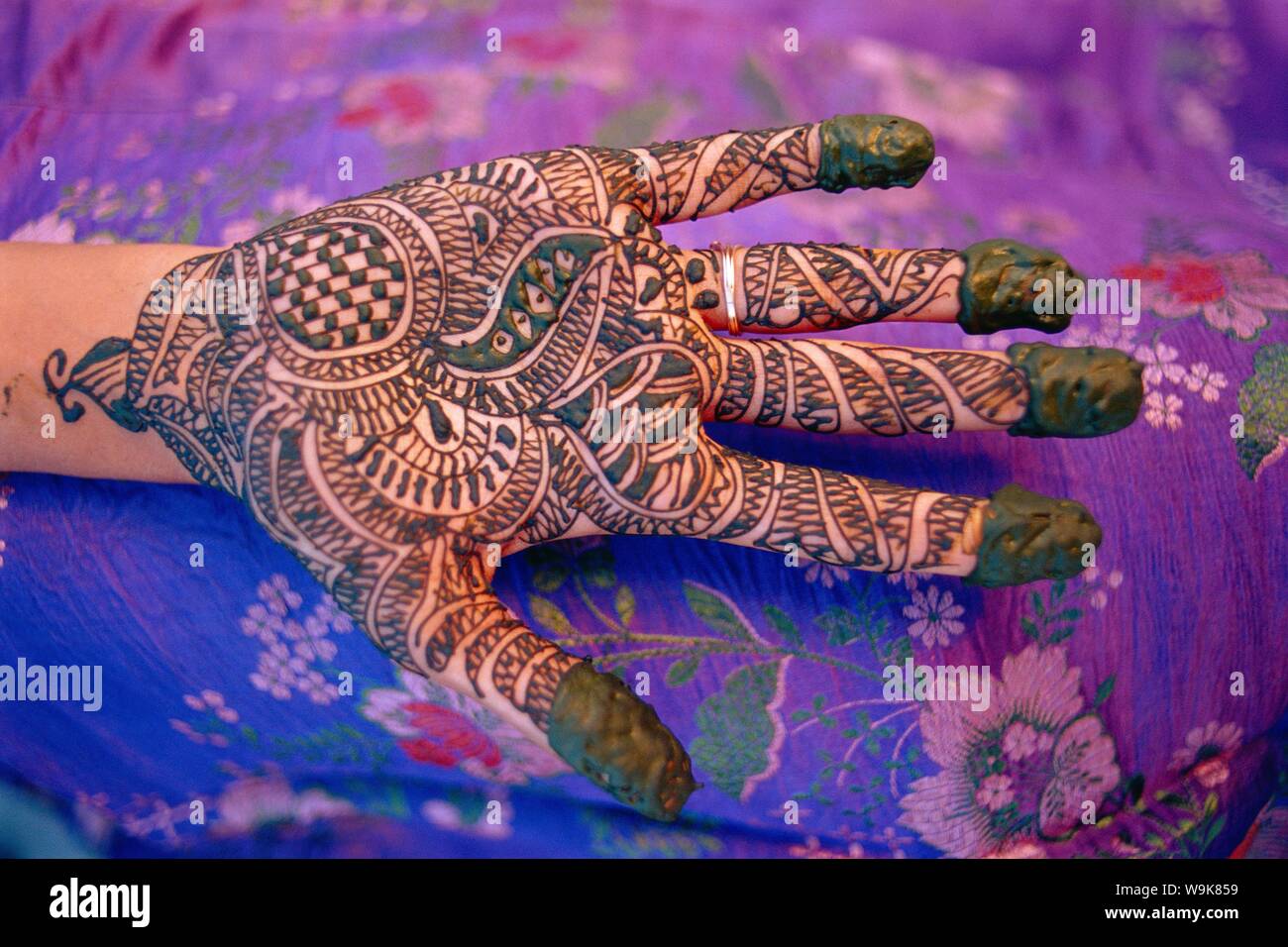 Hand decorated with design in henna, Rajasthan, India Stock Photo