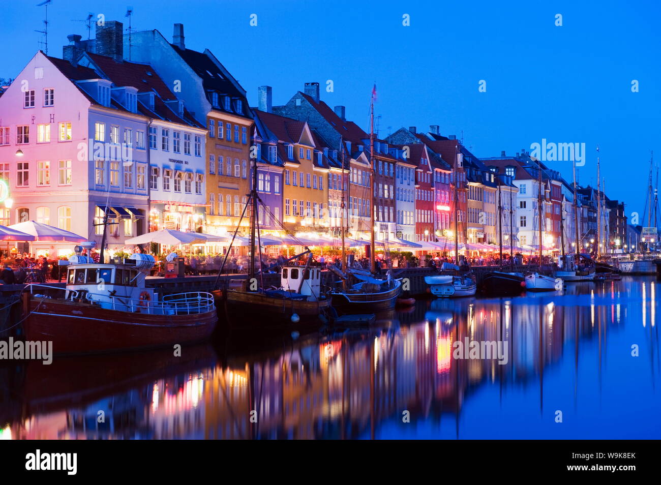 Boats in Nyhavn harbour, Copenhagen, Denmark, Scandinavia, Europe Stock Photo