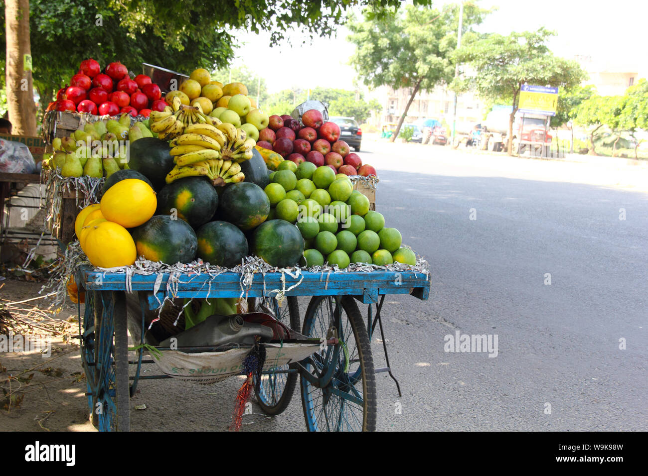 Assorted fruits at a cart Stock Photo