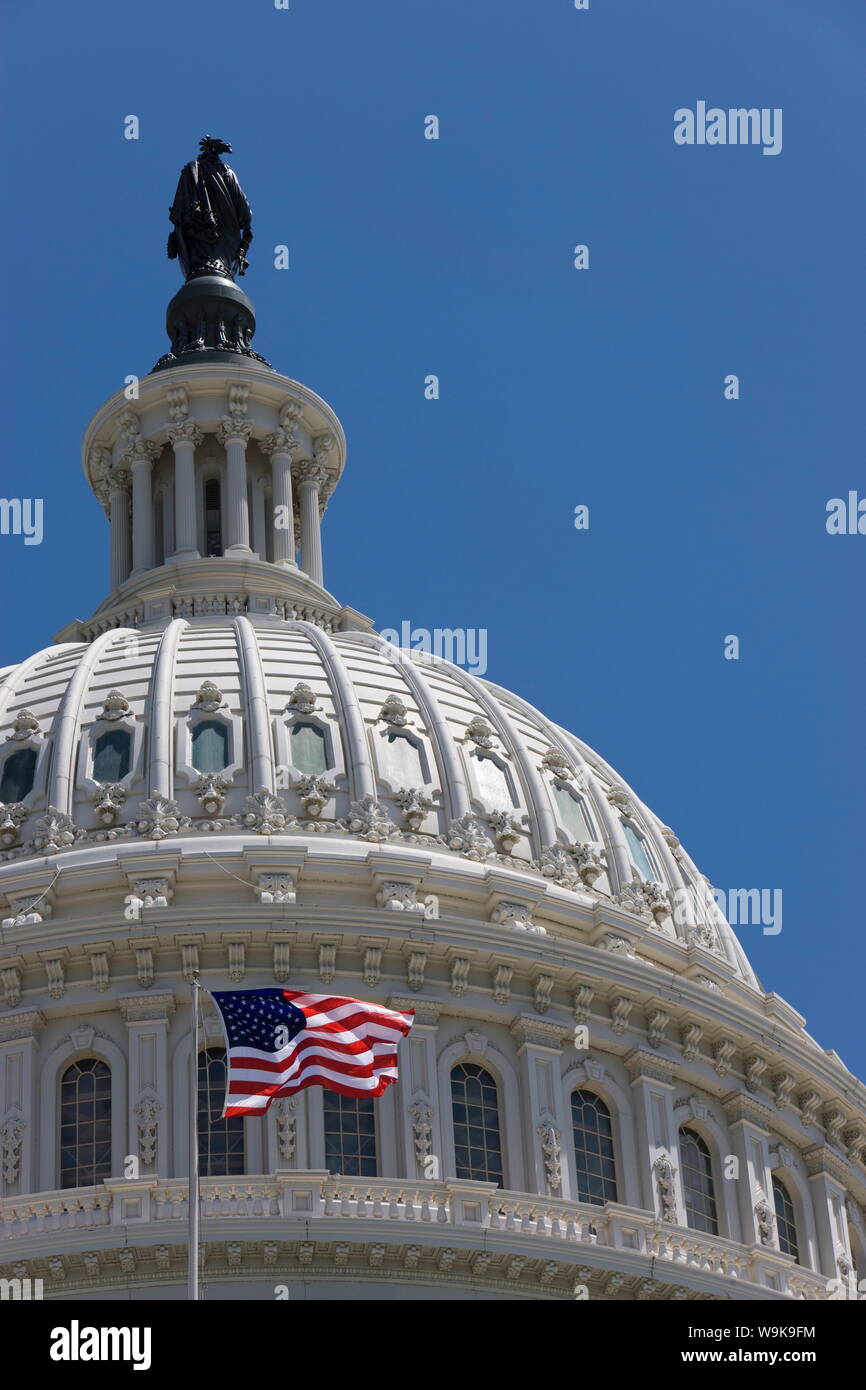Stars and Stripes flag in front of the dome of the U.S. Capitol Building, Washington D.C., United States of America, North America Stock Photo