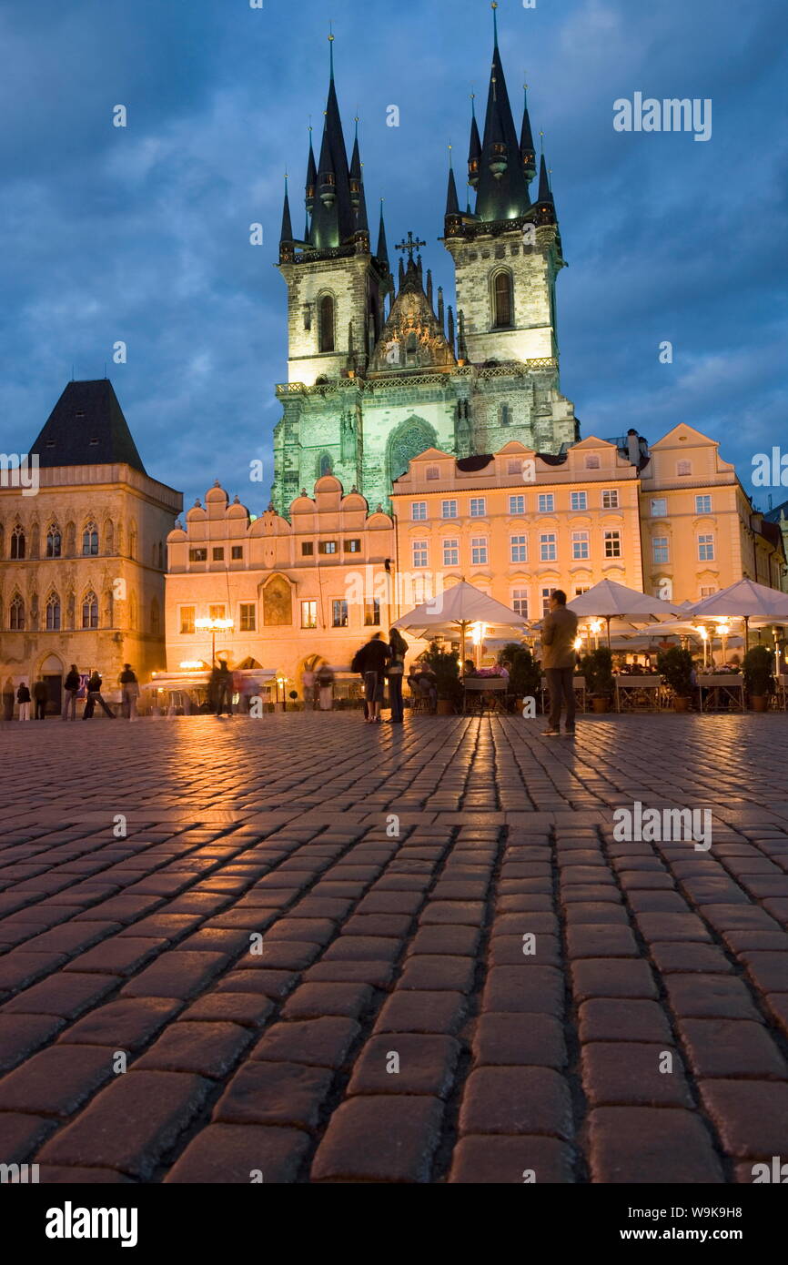 Old Town Square in the evening and the Church of Our Lady before Tyn, Old Town,Prague, Czech Republic, Europe Stock Photo