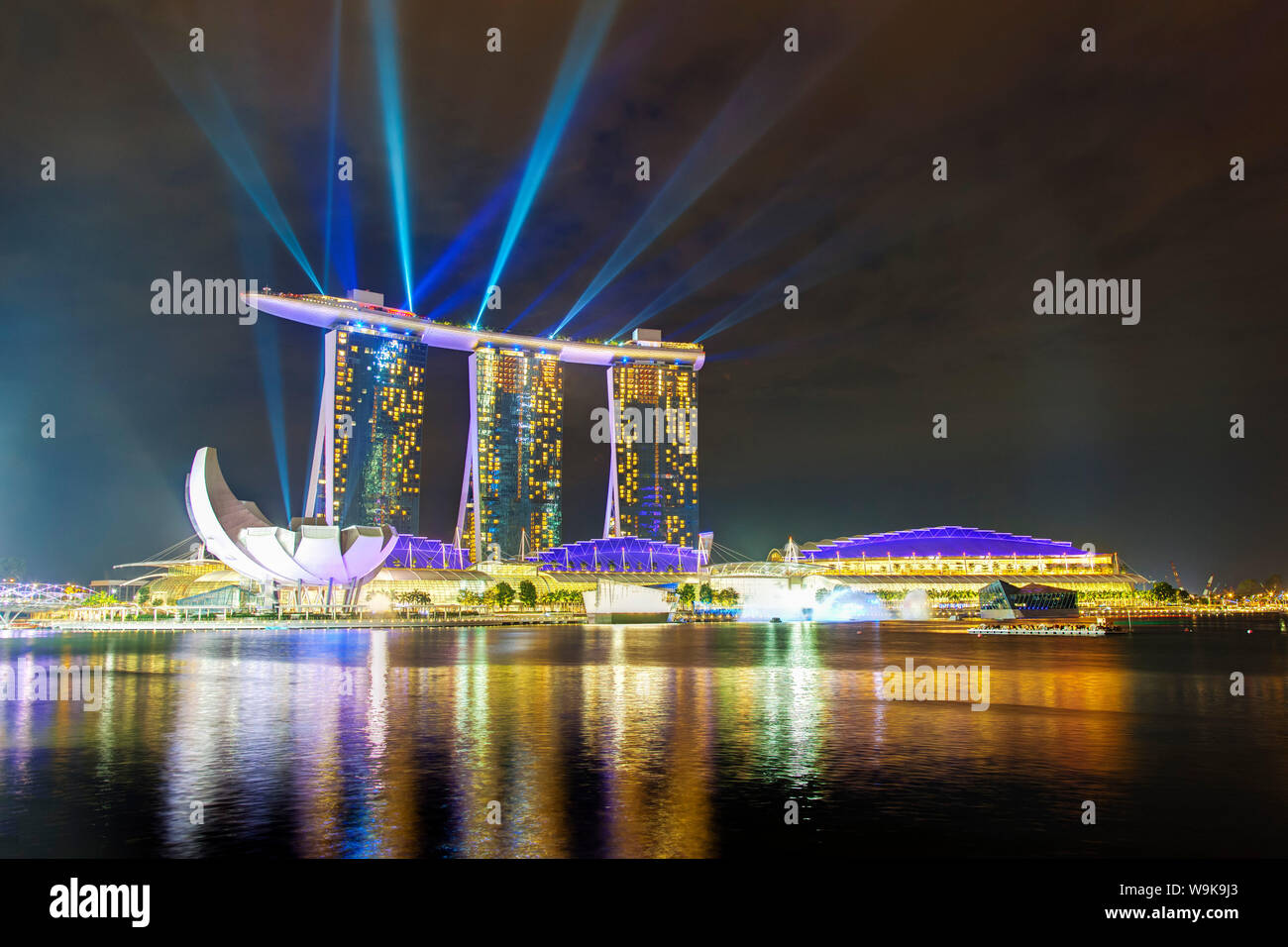 Marina Bay Sands at night, Marina Bay, Singapore, Southeast Asia, Asia Stock Photo