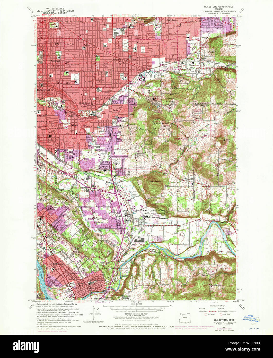 USGS Topo Map Oregon Gladstone 280021 1961 24000 Restoration Stock Photo