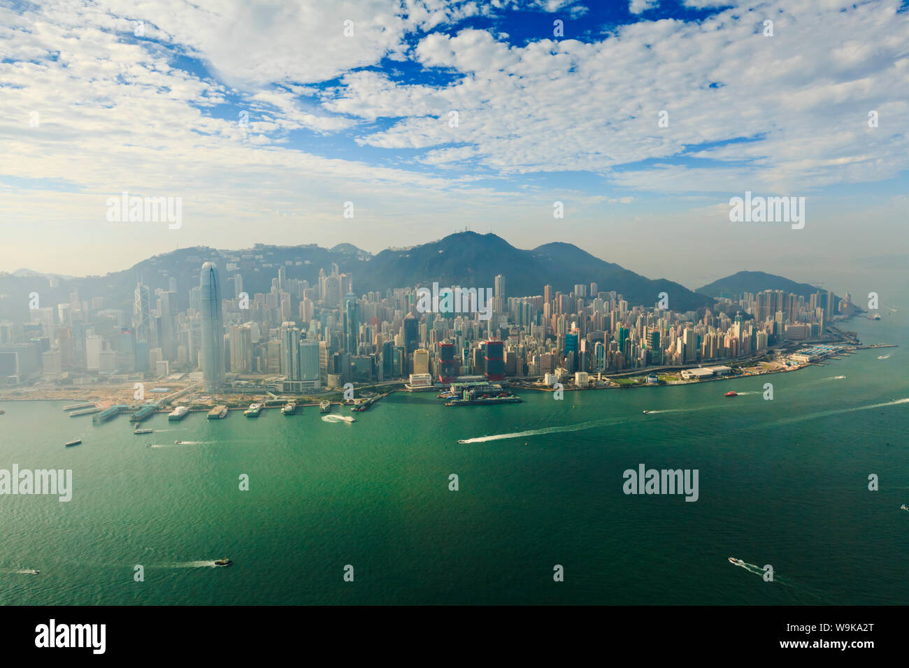 High view of the Hong Kong Island skyline and Victoria harbour, Hong ...