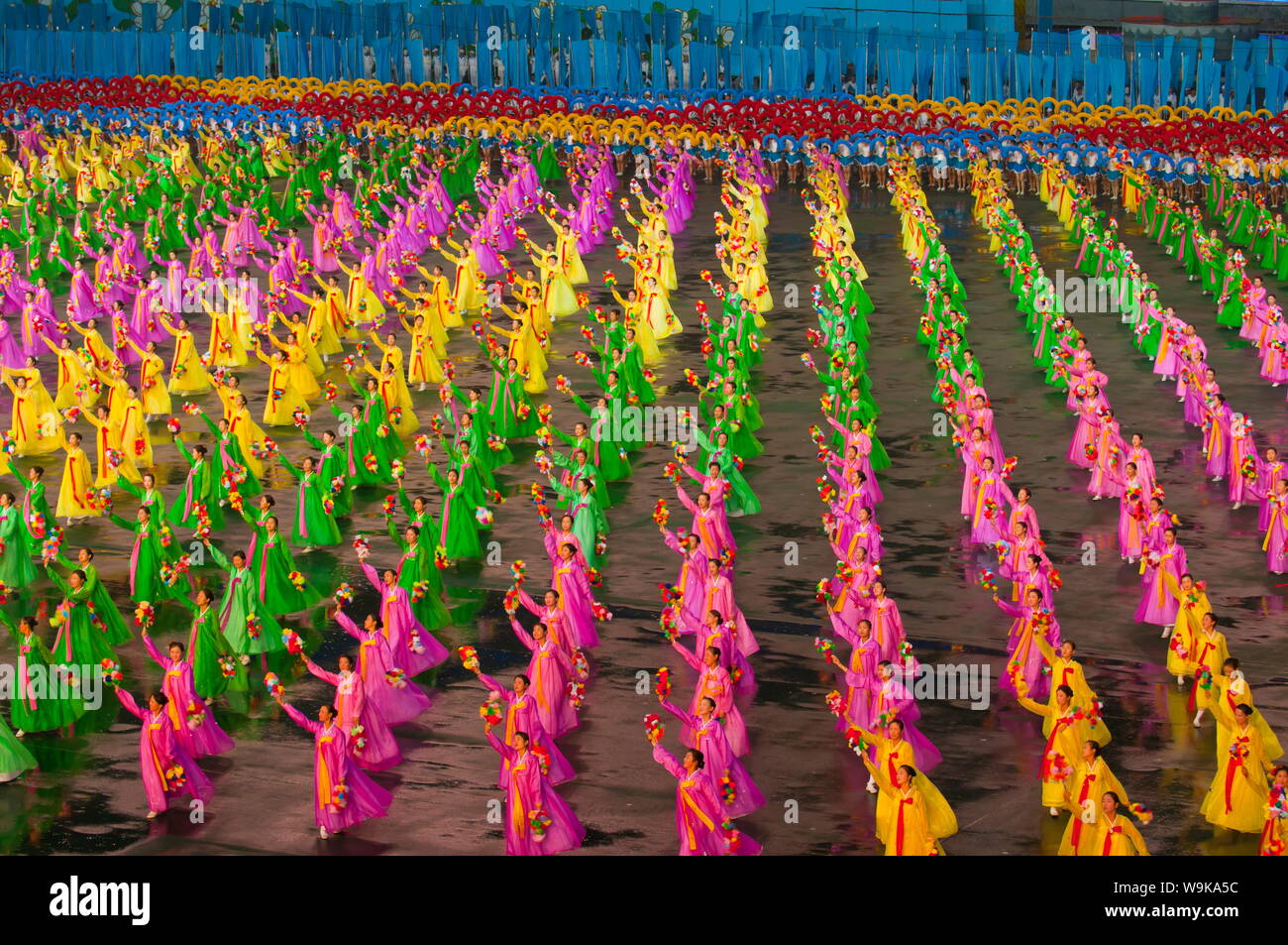 Dancers at the Airand festival, Mass games in Pyongyang, North Korea, Asia Stock Photo
